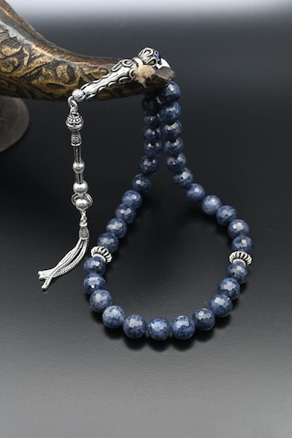 925 Ayar Gümüş Tesbih 33'lük Doğal Safir Taşlı 8 Mm Küre Kesim 901357 Gümüş