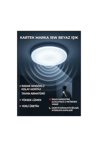 20 Adet 18w Radar Sensörlü Sıva Üstü Tavan Armatürü,18w Kendinden Ledli Modern İnce Tasarım ,akıllı Aydınlatma,aydınlatma Glop Armatürü Led Avize Aplik Balkon Banyo Koridor Lambası Led Beyaz