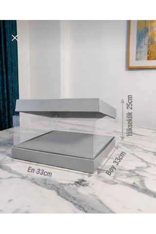 Asetat Gelin Damat Çeyiz Bohça Kutusu Gümüş Yaldız Şeffaf Katlanabilir Demonte Orta Boy 33 33 25cm 1adet