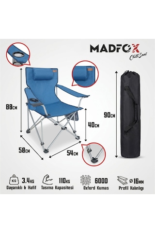 Madfox Chillseat Yastıklı Katlanabilir Kamp Sandalyesi Mavi