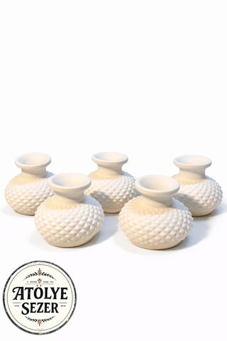 Ceren Wooden Ceren Wood Mini Vazo Seti 5 Li Boyanabilir Beyaz