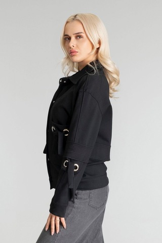 Bold & Young Kadın Viskon Polyester Likralı Kumaş Kuş Gözü Ve Fermuar Aksesuarlı Çıt Çıtlı Cepli Ceket Siyah