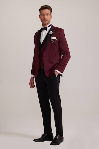 Ysf Erkek Bordo Kırlangıç Yaka Yelekli Slim Fit Desenli Damatlık