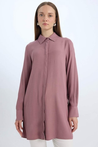 DeFacto Relax Fit Gömlek Yaka Yandan Bağlamalı Uzun Kollu Basic Düz Gömlek Tunik D7200AX24WNBR94 Bordo