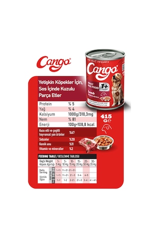 Cango Yetişkin Yaş Köpek Maması Kuzu Etli 415gr 36lı