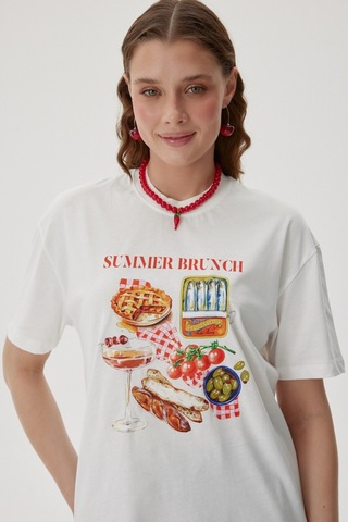 Buly Summer Brunch Baskılı T Shırt Ekru