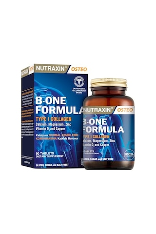 Nutraxin Bone Formula Calcium Magnesium + Collagen 90 Tablet: Tip I Kolajen, Kalsiyum, D Vitamini, Magnezyum, Çinko & Bakır İçeren Takviye