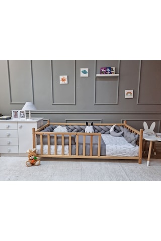 Montessori Beşik Uyku Seti - Örgü Kenar Gri Koruma Seti