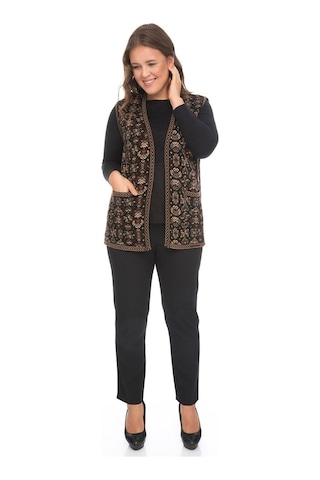 Uludağ Triko Kadın Çiçek Desen Kilim Yelek / Gümüş