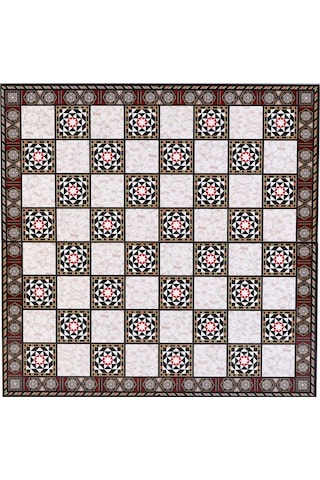 Büyük Boy Metal Osmanlı Bizans Satranç Takımı Antik Ve Katlanır Sedef Desenli Mdf Ahşap Satranç Tahta 43x43 Cm.
