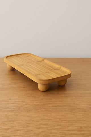 Bambu Top Ayaklı Dikdörtgen Oyuklu Stant, Bambu Sunumluk 15x35cm Bambu