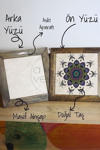 Artavessa Masif Ahşap Çerçeveli Taş Tablo Pano 16 x 16 cm - Mandala 3