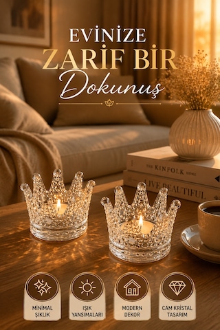 2'li Set Kristal Taç Mumluk Şeffaf Diğer