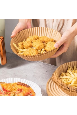 Go İthalat 50 Adet Air Fryer Pişirme Kağıdı Tek Kullanımlık Yağ Geçirmez Yuvarlak Tabak Model Pvc