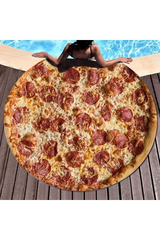 Yaleker 3d Pizza Desenli Multi Fonksiyonlu Battaniye - 152cm Çaplı, Poliester, Yüzey Flocking, Taşınabilir, Ev/plaj/kamp Kullanıma Uygun Çap 152 Cm