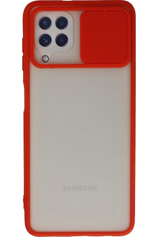 Newface - 796 - Samsung Galaxy A22 Kılıf Palm Buzlu Kamera Sürgülü Silikon - Matxzngz - - Kırmızı
