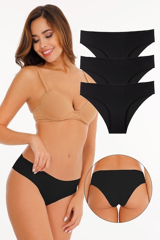 Sensu Kadın Lazer Kesim Düşük Bel Beli Lastikli Slip Külot 3'lü Paket Set Siyah Siyah