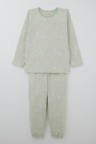 Breeze Kız Çocuk Pijama Takımı Çiçek Desenli 9-12 Yaş, Su Yeşili