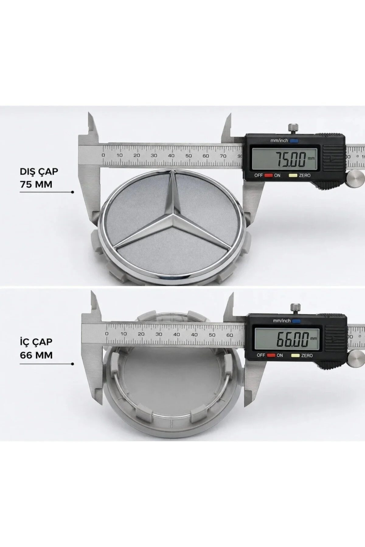 Universal Mercedes Jant Göbeği Kapağı Gümüş 75mm - 66mm