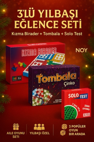 Hediye Zeka Oyunları 3 Lü Yılbaşı Oyun Seti Tombala + Kızma Birader + Solo Test