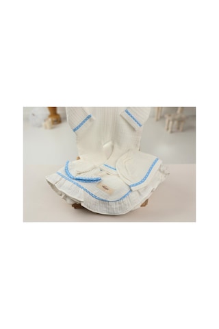Tlyhometextiles 4 Lü Müslin Hastane Çıkışı Seti Mavi Puantiyeli %100 Pamuk, 0-3 Ay