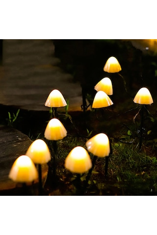 Hombey Güneş Enerjili Mantar Desenli Led Işık Zinciri, 10 Adet, 8 Mod, Su Geçirmez, Bahçe Çimenliği Yol Dekorasyonu, Noel Bayramı Partisi Aydınlatması Beyaz