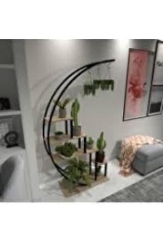 Asvera 28-018 Büyük C Tipi Dekoratif Metal Ahşap Çiçeklik - 180 Cm Dev Saksı Standı Rafı