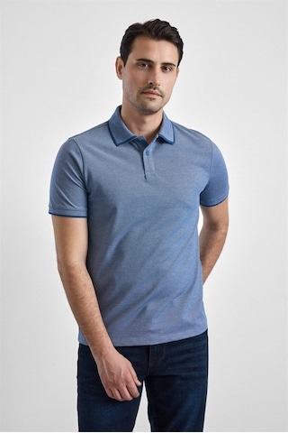 Süvari Saks Mavi Regular Düz Baskısız Pike Fermuarlı Polo Yaka Nefes Alabilen Tişört Ts1014000472-m05