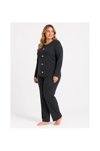 Sleeproom Büyük Beden Kadın Kaşkorse Mevsimlik Antrasit Pijama Takımı