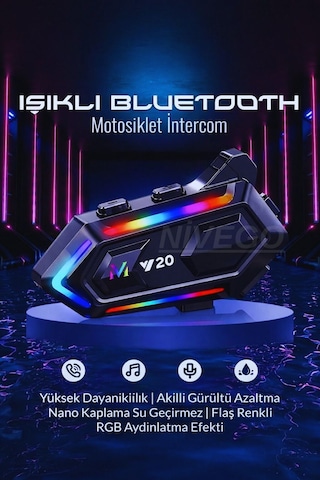Nivego Motosiklet İntercom Kask Kulaklık Bt5.3 Stereo Rgb Işıklı Bluetooth Su Geçirmez Kulaklık