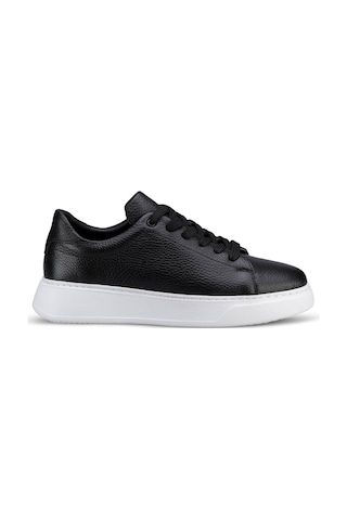 Hatemoğlu Erkek Siyah Deri Esnek Taban Bağcıklı Casual Ayakkabı Sneaker Siyah-beyaz