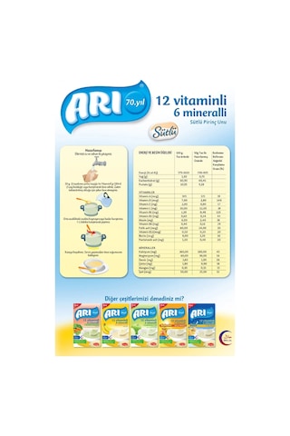Arı Gece 12 Vitaminli 6 Mineralli 7 Tahıllı Sütlü 6+ Ay Pirinç Unu 250 G