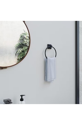 Yapışkanlı Siyah Yuvarlak Havluluk Banyo Mutfak Havlu Askılık Siyah
