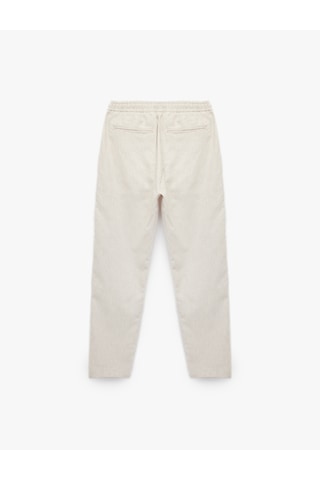 Koton Keten Pamuk Karışımlı Cep Detaylı Beli Bağcıklı Çizgili Chino Pantolon Bej Desenli 5sam40075hw Ekru