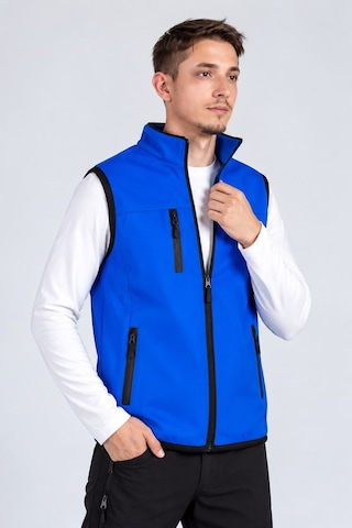 Vatan Tekstil Dik Yaka Slim Fit 3 Cepli Softshell Erkek Yelek Su İtici Kumaş Saks Mavisi
