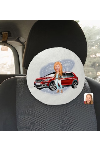 Kişiye Özel Plakalı Kadın Peugeot 2008 Karikatürlü Yuvarlak Araç (503989040)