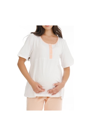 Parlingerie Hamile Lohusa Pijama Takımı Ekru-somon