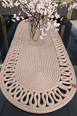 Dekoratif Örgülü 35x100 Cm Runner Şık Masa Orta Sehpa Üstü Dekoratif Sofra Aksesuarı Vizon