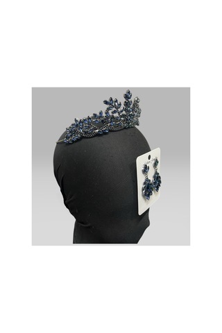 Majestic Blossom Crown - Gelin Kına After Taç Ve Küpe Lacivert - 797153335 Lacivert