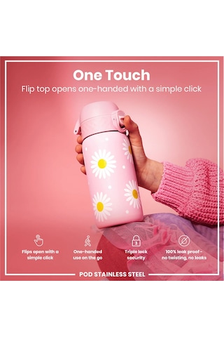 Ion8 - Paslanmaz Çelik Çocuk Suluk - Papatyalar - 400 Ml - Sızdırmaz Çok Renkli