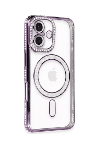 Apple iPhone Uyumlu Uyumlu 16 Kılıf Joke Simli Magneticsafe Kılıf - Derin Mor