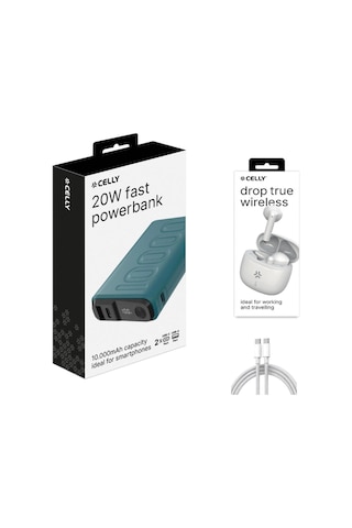 Arbix Celly Pd 20w Hızlı Şarj 10000mah Powerbank Bluetooth Kulaklık Ve Type-c Şarj Kablosu  Çok Renkli