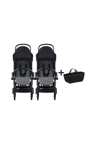 Bumprider Connect³ İkiz Bebek Arabası Black - Grey Melange & Yan Düzenleyici Çanta
