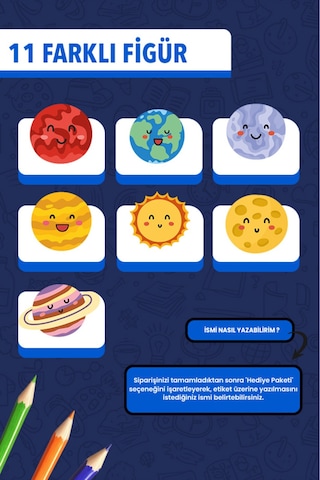 İsim Yazılabilir Sevimli Gezegenler Temalı Okul Etiketi Kalem & Defter İçin 200 Adet Mor