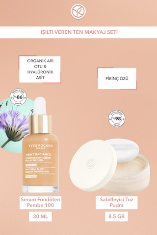 Yves Rocher Işıltı Veren Ten Makyaj Seti- Serum Fondöten 30ml & Toz Pudra 8.5 G- Pembe 100