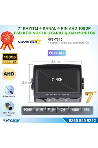7 İnç 4 Kanal Full Hd Bsd Kör Nokta Uyarılı Ahd Quad Araç Monitörü Aktif Nesne Algılama + Sesli İkaz 12-24v