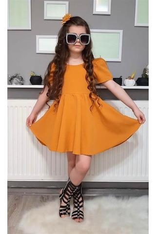 Kız Çocuk Baharlık Hardal Elbise Hardal
