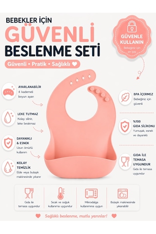 Jojobebek Çocuk Silikon Mama Önlüğü (PEMBE RENK) Pembe