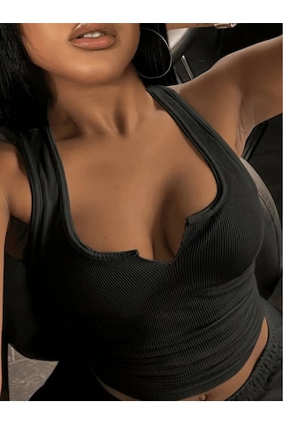 Munn Collection Kadın Kolsuz V Yakalı Kaşkorse Bluz Siyah