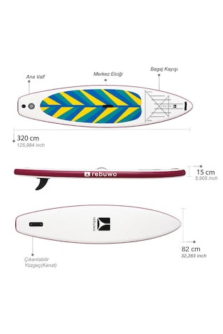 Maldivler Serisi Şişme Sup Board Bordo Stand Up Paddle Board 320 82 15 Cm